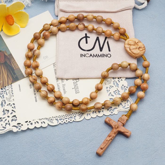 玫瑰念珠-橄榄木-伯多禄与保禄-绳编-原创-8mm Catholic religious art