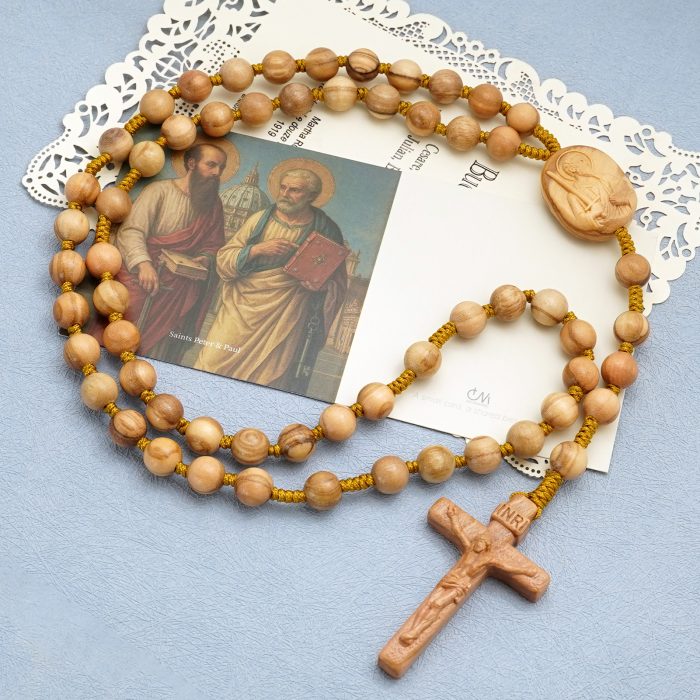 玫瑰念珠-橄榄木-伯多禄与保禄-绳编-原创-8mm Catholic religious art