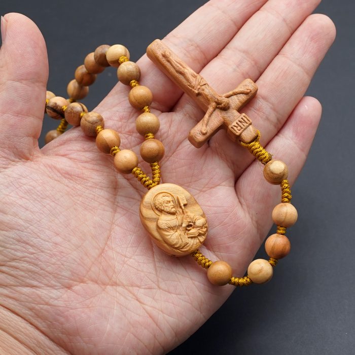 玫瑰念珠-橄榄木-伯多禄与保禄-绳编-原创-8mm Catholic religious art