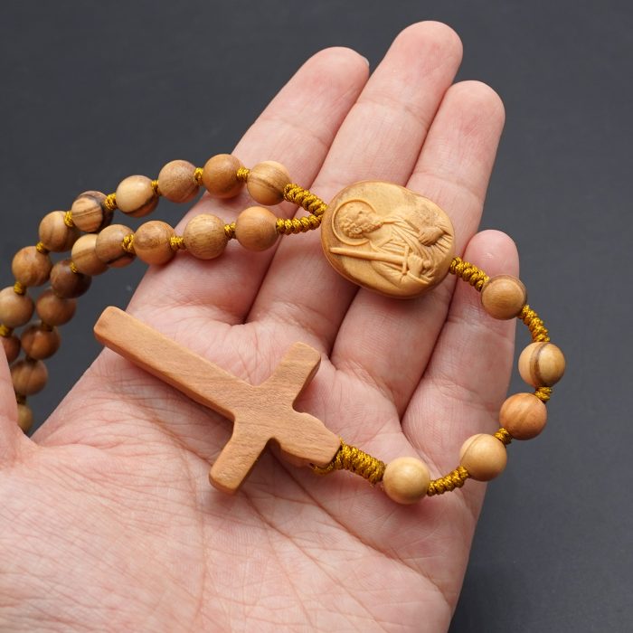 玫瑰念珠-橄榄木-伯多禄与保禄-绳编-原创-8mm Catholic religious art