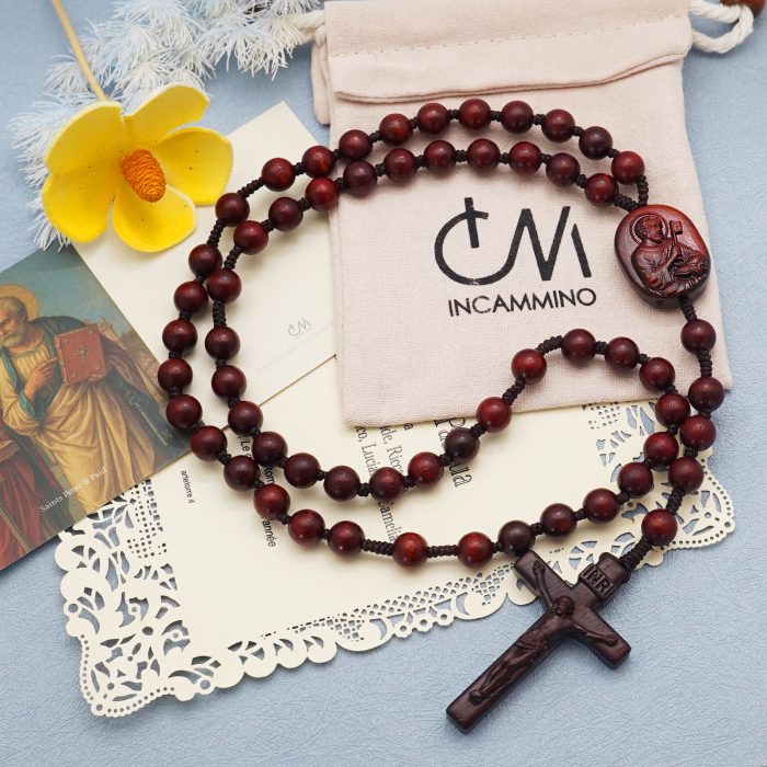 玫瑰念珠-紫檀-伯多禄与保禄-绳编-原创-8mm Catholic religious art