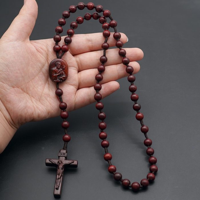 玫瑰念珠-紫檀-伯多禄与保禄-绳编-原创-8mm Catholic religious art