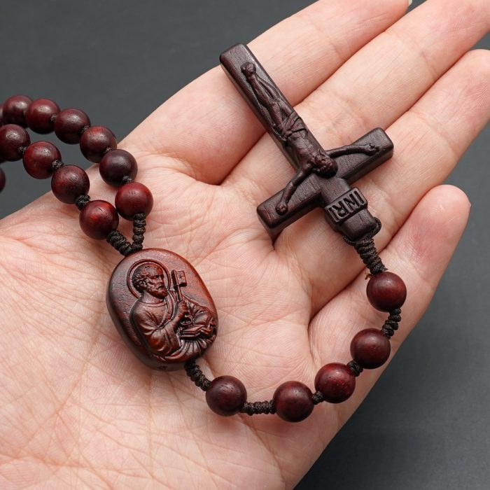 玫瑰念珠-紫檀-伯多禄与保禄-绳编-原创-8mm Catholic religious art