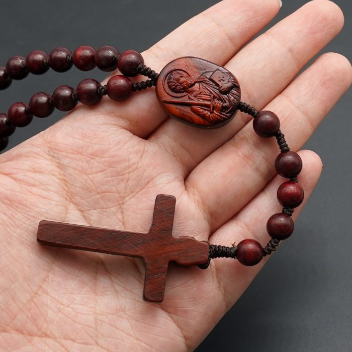 玫瑰念珠-紫檀-伯多禄与保禄-绳编-原创-8mm Catholic religious art