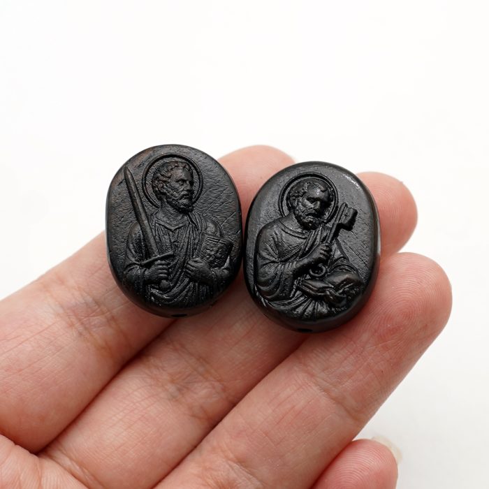 DIY双通-伯多禄与保禄-黑檀-2.6x2.0cm翻译英文 Catholic religious art