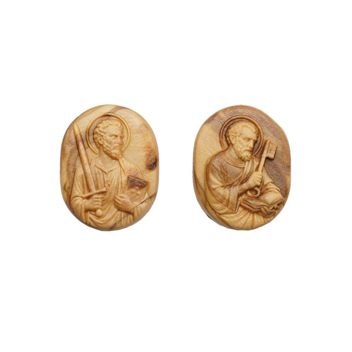 DIY双通-伯多禄与保禄-橄榄木-2.6x2.0cm翻译英文 Catholic religious art
