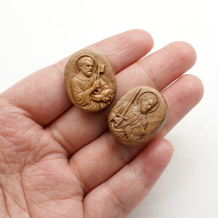 DIY双通-伯多禄与保禄-橄榄木深色-2.6x2.0cm Catholic religious art