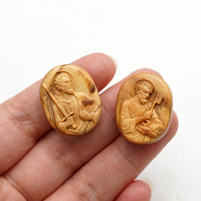 DIY双通-伯多禄与保禄-橄榄木-2.6x2.0cm翻译英文 Catholic religious art