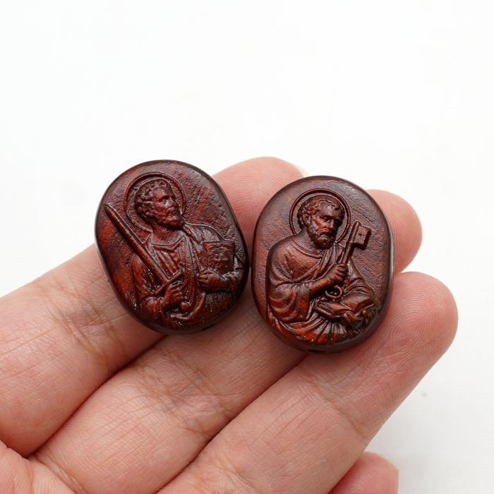 DIY双通-伯多禄与保禄-紫檀-2.6x2.0cm翻译英文 Catholic religious art