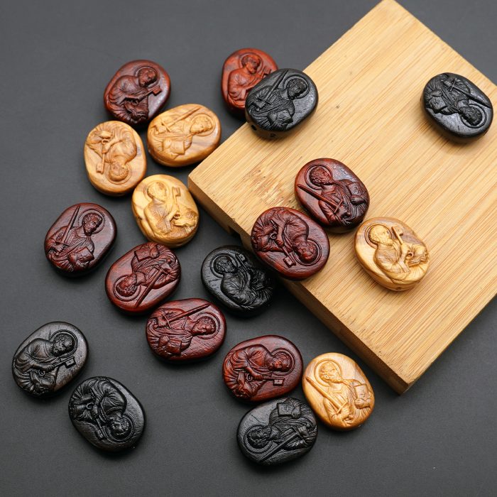 DIY双通-伯多禄与保禄-紫檀-2.6x2.0cm翻译英文 Catholic religious art