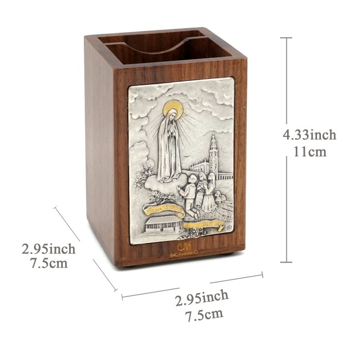 笔筒-浮雕圣像-法蒂玛-胡桃木特制纪念款-11x7.5x7.5cm Catholic religious art