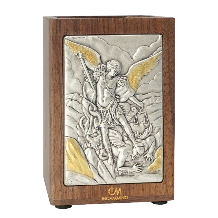 笔筒-浮雕圣像-总领天使-胡桃木特制纪念款-11x7.5x7.5cm Catholic religious art