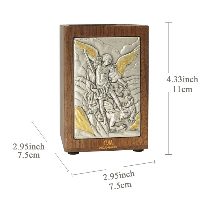 笔筒-浮雕圣像-总领天使-胡桃木特制纪念款-11x7.5x7.5cm Catholic religious art