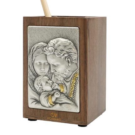 笔筒-浮雕圣像-圣家三口-胡桃木特制纪念款-11x7.5x7.5cm