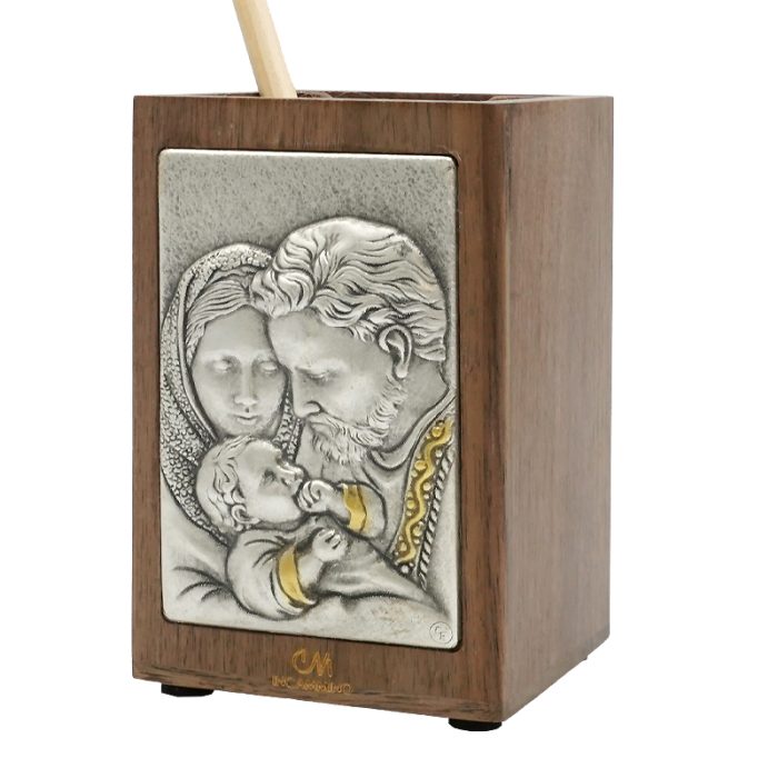 笔筒-浮雕圣像-圣家三口-胡桃木特制纪念款-11x7.5x7.5cm Catholic religious art