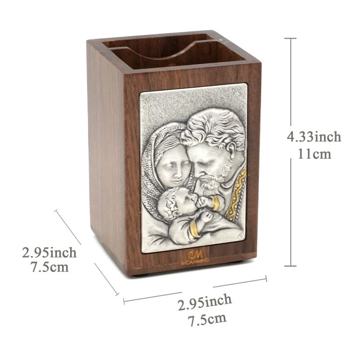 笔筒-浮雕圣像-圣家三口-胡桃木特制纪念款-11x7.5x7.5cm Catholic religious art