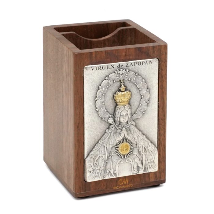 IC4PP197 笔筒-浮雕圣像-萨波潘圣母-胡桃木特制纪念款-11x7.5x7.5cm Catholic religious art