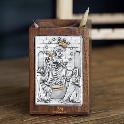 笔筒-浮雕圣像-庞贝圣母-胡桃木特制纪念款-11x7.5x7.5cm