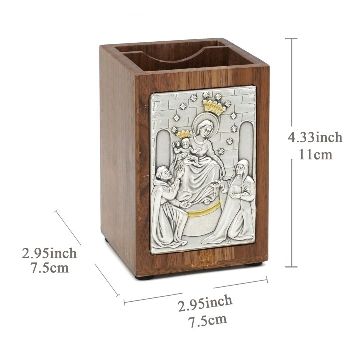 笔筒-浮雕圣像-庞贝圣母-胡桃木特制纪念款-11x7.5x7.5cm Catholic religious art