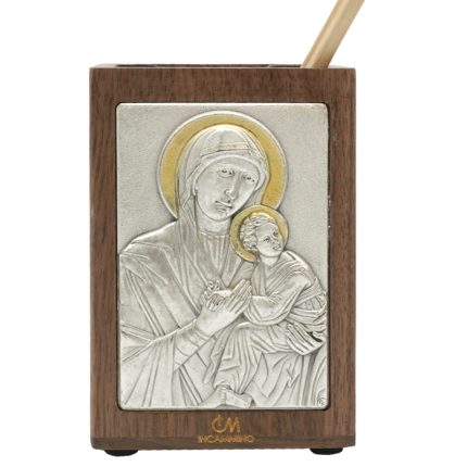笔筒-浮雕圣像-圣母抱子-胡桃木特制纪念款-11x7.5x7.5cm