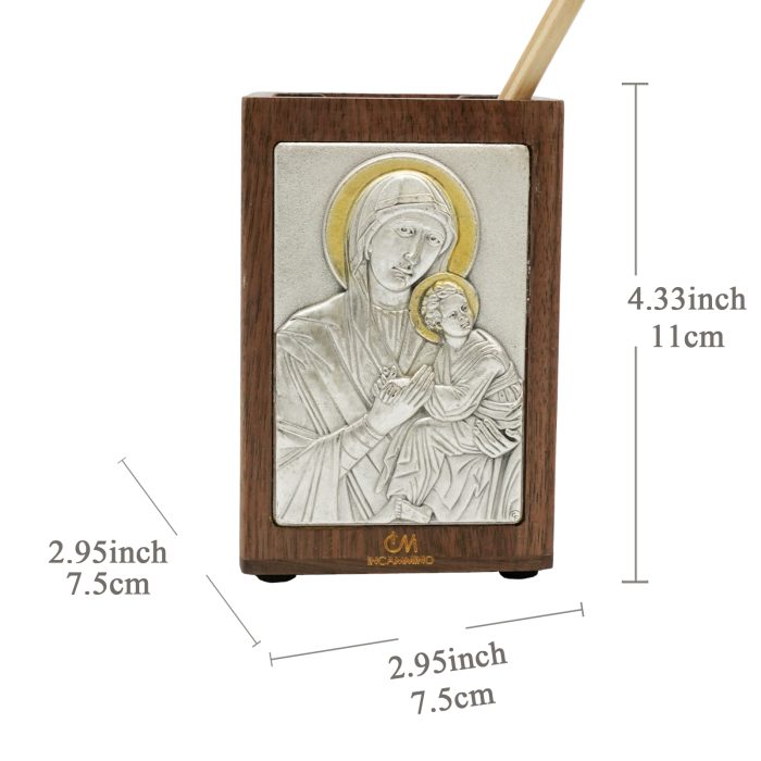 笔筒-浮雕圣像-圣母抱子-胡桃木特制纪念款-11x7.5x7.5cm Catholic religious art