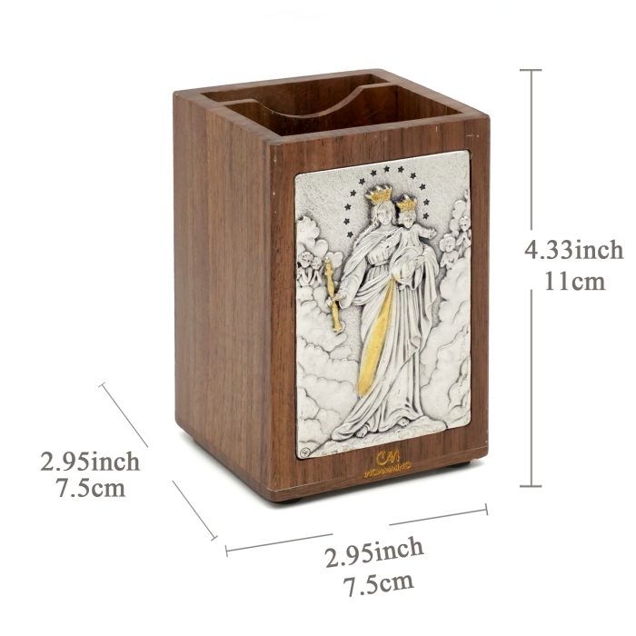 笔筒-浮雕圣像-萨波潘圣母-胡桃木特制纪念款-11x7.5x7.5cm Catholic religious art