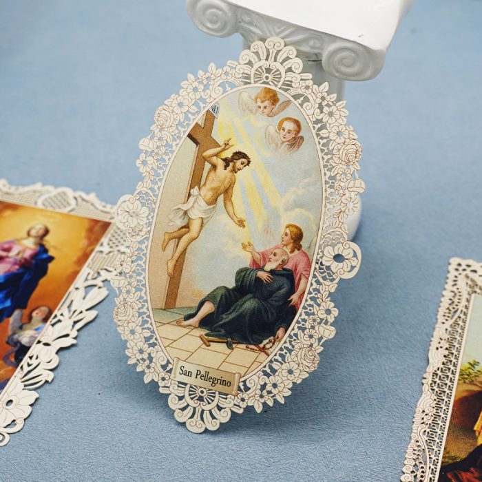 蕾丝圣像卡-圣贝肋格灵（Saint Pellegrino）-7×11 cm Catholic religious art