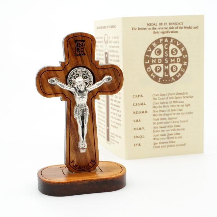 十字架-圣本笃-橄榄木制-合金圣尸-带底座包装袋-5.4x3.2cm Catholic religious art