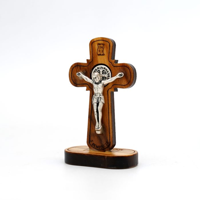 十字架-圣本笃-橄榄木制-合金圣尸-带底座包装袋-5.4x3.2cm Catholic religious art