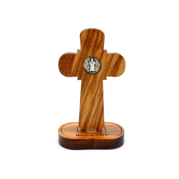 十字架-圣本笃-橄榄木制-合金圣尸-带底座包装袋-5.4x3.2cm Catholic religious art