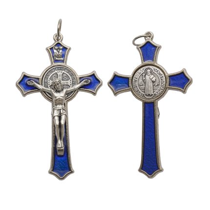 十字架项链-圣本笃-合金-珐琅蓝色-带绳卡片-7.4x4.6cm