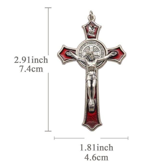 十字架项链-圣本笃-合金-珐琅红色-带绳卡片-7.4x4.6cm Catholic religious art