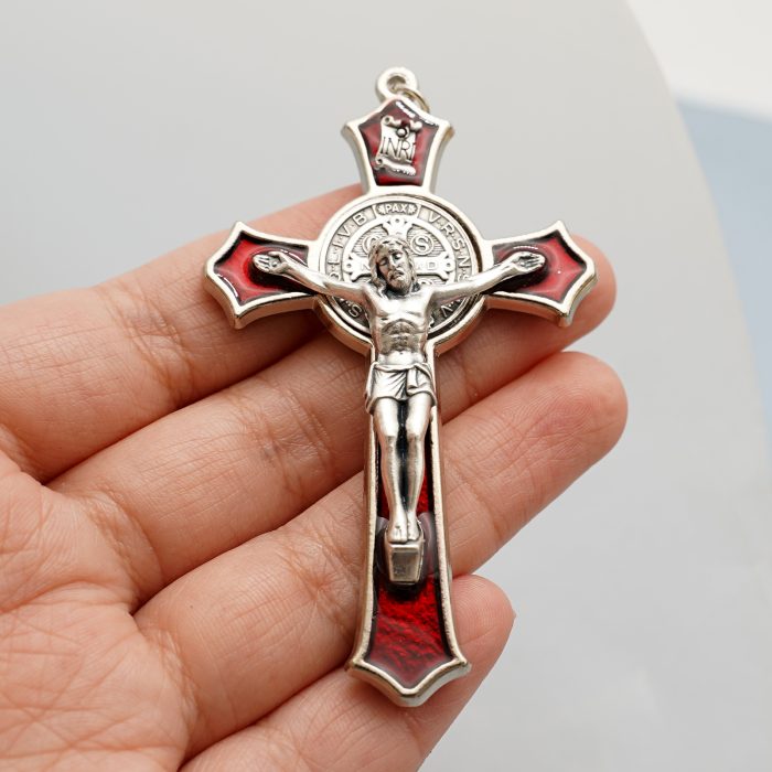 十字架项链-圣本笃-合金-珐琅红色-带绳卡片-7.4x4.6cm Catholic religious art