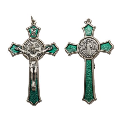 十字架项链-圣本笃-合金-珐琅绿色-带绳卡片-7.4x4.6cm