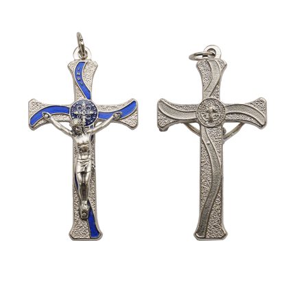 十字架-圣本笃-锌合金-金色-蓝珐琅-带包装盒-7.3x4.5cm