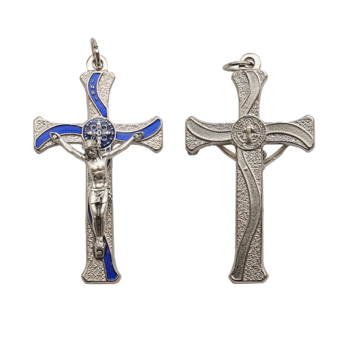 PG613-A-BLU 十字架-圣本笃-锌合金-金色-蓝珐琅-带包装盒-7.3x4.5cm Catholic religious art