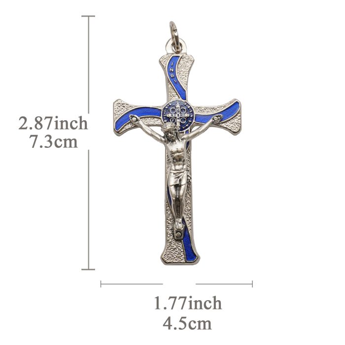 十字架-圣本笃-锌合金-金色-蓝珐琅-带包装盒-7.3x4.5cm Catholic religious art