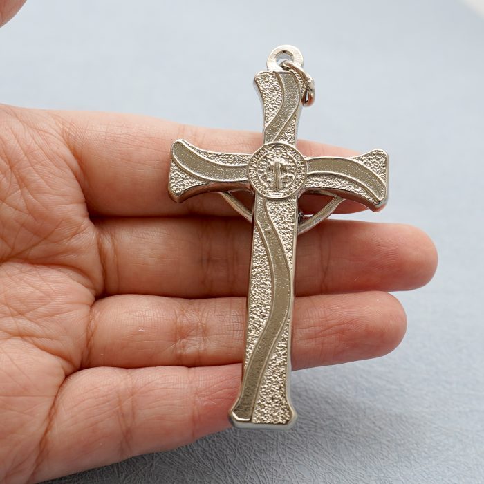 十字架-圣本笃-锌合金-金色-蓝珐琅-带包装盒-7.3x4.5cm Catholic religious art