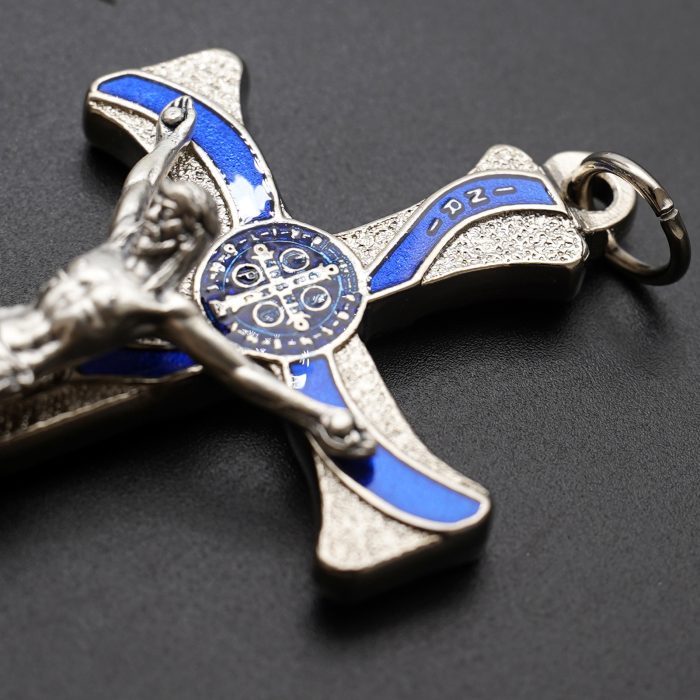 十字架-圣本笃-锌合金-金色-蓝珐琅-带包装盒-7.3x4.5cm Catholic religious art