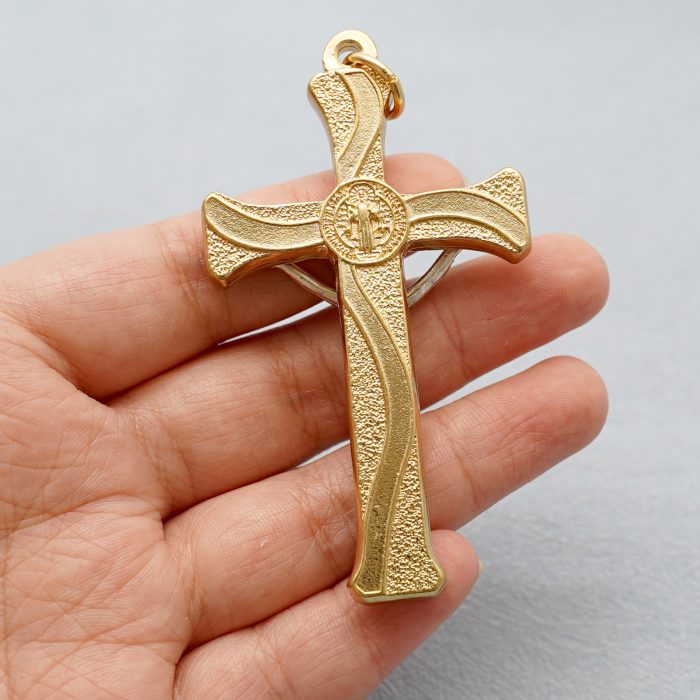 十字架-圣本笃-锌合金-金色-红珐琅-带包装盒-7.3x4.5cm Catholic religious art