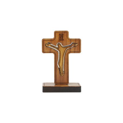 十字架-橄榄木双层-带包装底座-5.0x3.2cm