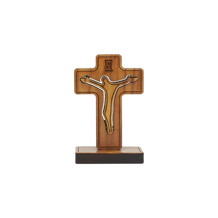 PG701-B 十字架-橄榄木双层-带包装底座-5.0x3.2cm Catholic religious art