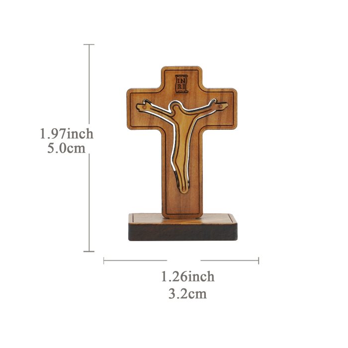 十字架-橄榄木双层-带包装底座-5.0x3.2cm Catholic religious art