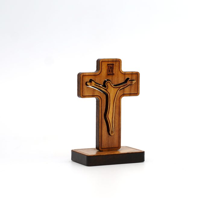 十字架-橄榄木双层-带包装底座-5.0x3.2cm Catholic religious art