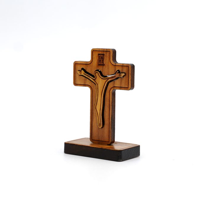 十字架-橄榄木双层-带包装底座-5.0x3.2cm Catholic religious art