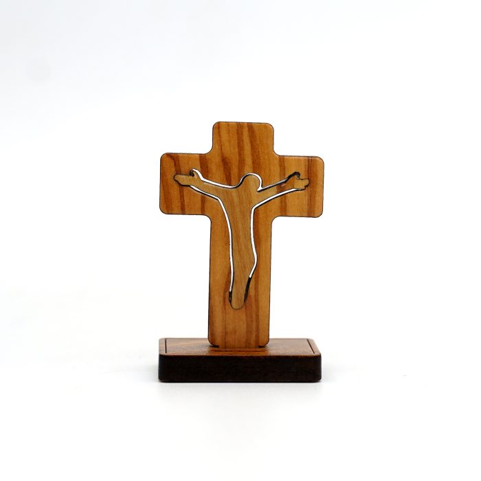 十字架-橄榄木双层-带包装底座-5.0x3.2cm Catholic religious art