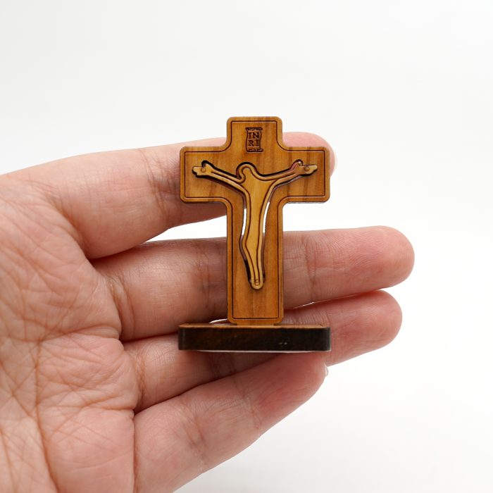 十字架-橄榄木双层-带包装底座-5.0x3.2cm Catholic religious art
