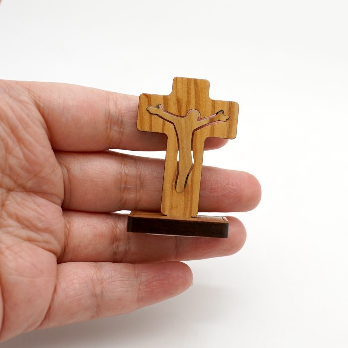 十字架-橄榄木双层-带包装底座-5.0x3.2cm Catholic religious art