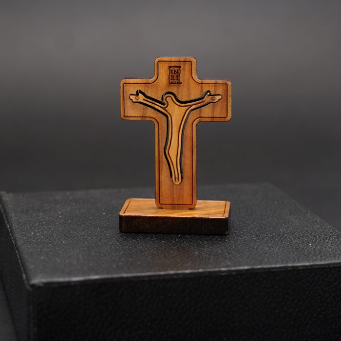 十字架-橄榄木双层-带包装底座-5.0x3.2cm Catholic religious art
