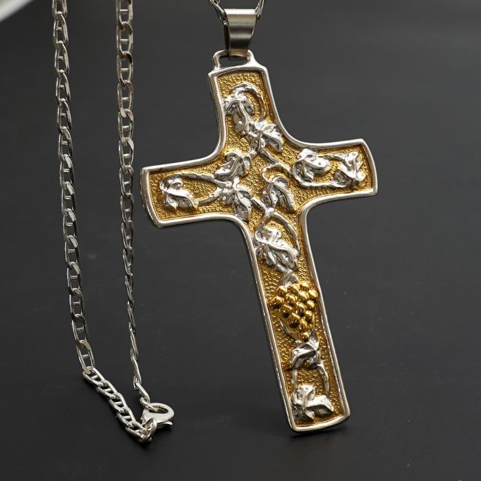 主教胸前十字架-葡萄符号-双色黄铜-6.8×10cm-配链 Catholic religious art